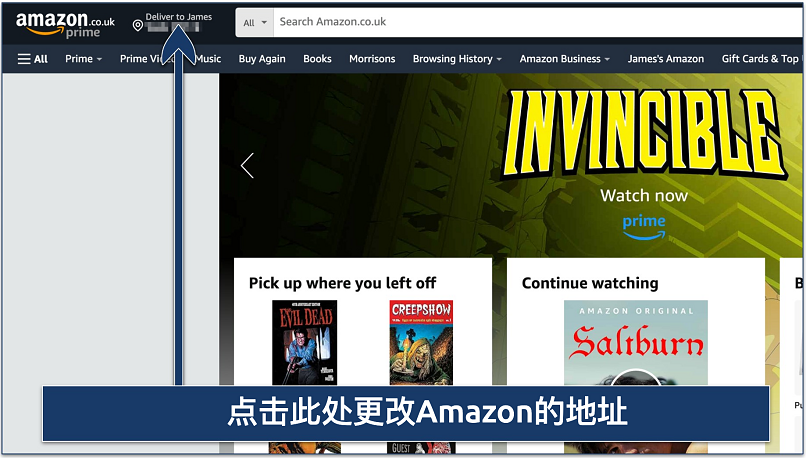 Screenshot showing how to change your address on Amazon